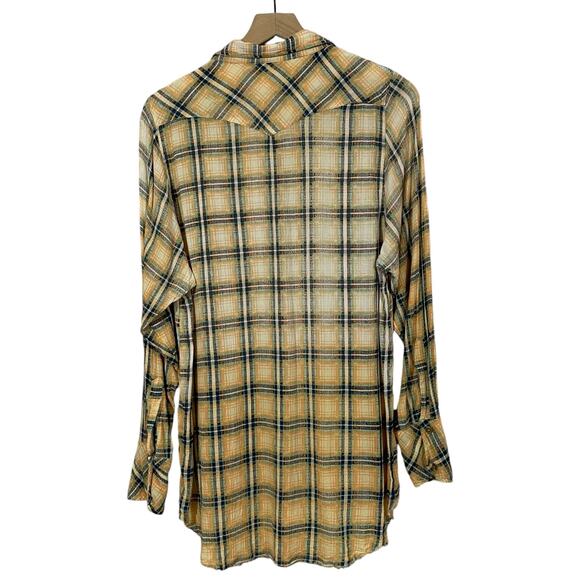 Free People One Grunge Ombré Plaid Top - Yellow Multi - Medium - Picture 3 of 16